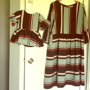 Mommy and Me Matching Striped Bell-sleeved Dresses